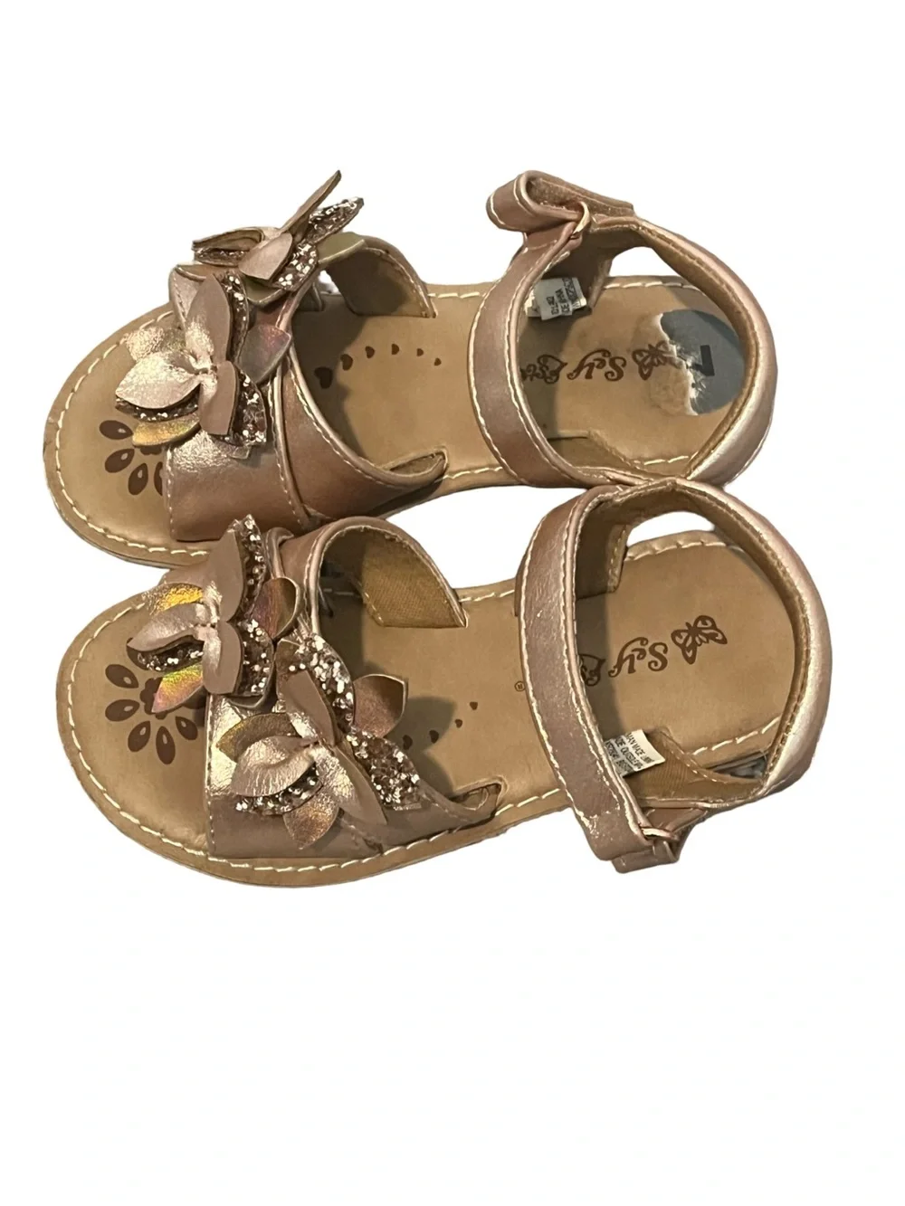Self Esteem Girls Metallic Rose Gold Flower Strap Sandals Toddler: 7.